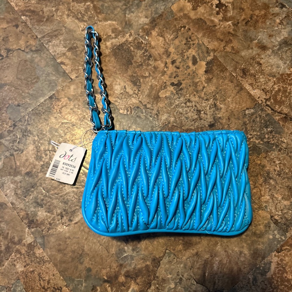 Dots Blue Ruffle Clutch Bag Purse Wristlet Wallet Clutches